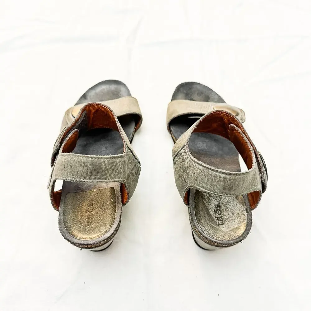 Taos Carousel Wedge Sandal Gray Silver Button Slingback Platform Shoes Size 37